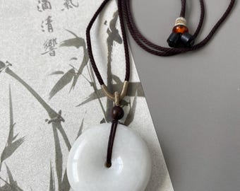 Creamy White Jade Donut Pendant – Hand-Polished Nephrite Ping An Kou Necklace