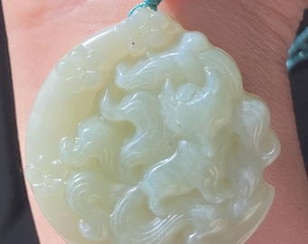 Natural Green Jade Fox Pendant Necklace – Hand Carved Love Charm Amulet