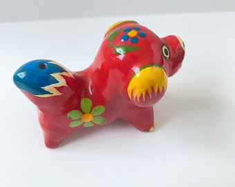 Small Painted Clay Dog Statue - Colorful Bohemian Home Decor
