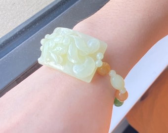 The Verdant Blossom: Multi-Tone Jade Lotus Bracelet