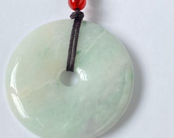 Natural Green Jade Ping An Kou Pendant – Handcrafted Donut Safety Buckle Necklace