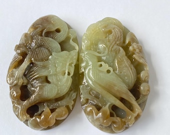 Hand-Carved Dragon Phoenix Xiuyan Jade Pendants – Natural Couple’s Harmony Jewelry