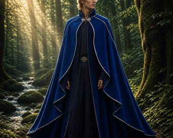 Elven Hooded Cape Renaissance Velvet Cloak Wizard Mage Robe Fantasy Cosplay LARP Ren Faire Gothic Cape Unisex