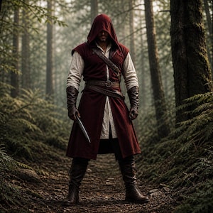 Mittelalterlicher Wappenrock mit Kapuze Männer Offene Front Tunika Leinen Umhang Renaissance Umhang Wikinger Waldläufer LARP Cosplay Kostüm