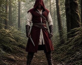 Średniowieczny płaszcz z kapturem, męska tunika z otwartym przodem, lniany płaszcz, renesansowy peleryna, wiking strażnik LARP, kostium cosplay
