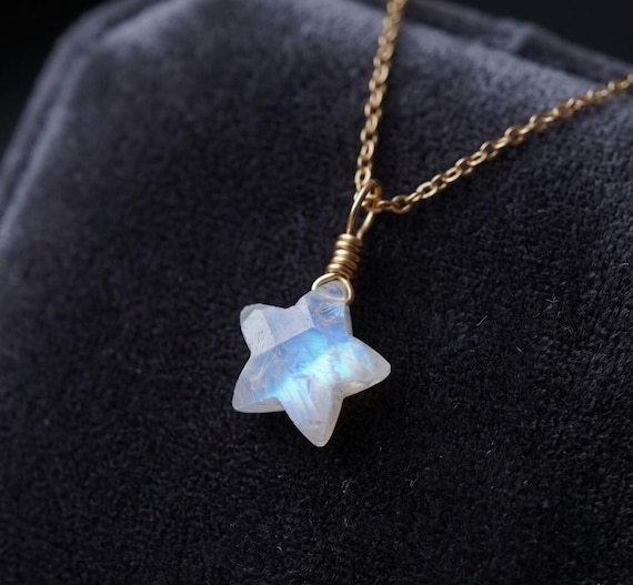 Rainbow Moonstone Star Necklace • June Birthstone Celestial Pendant