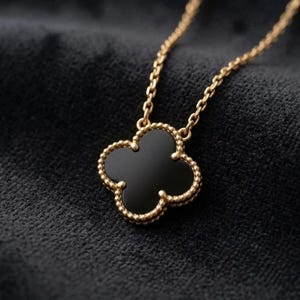Zwarte onyx klaverhanger ketting | 15 mm natuurlijke edelsteen, geluksbeschermende sieraden
