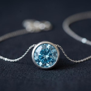 Delicate Aquamarine Necklace | Sterling Silver Pendant, Minimalist March Birthstone Jewelry