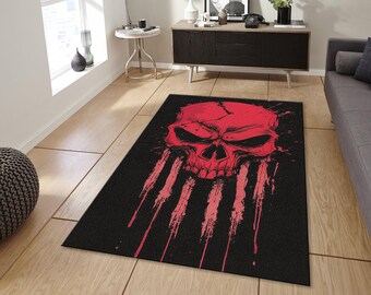 Dunkelroter Totenkopf Teppich, Gothic Grunge Horror Bodenmatte