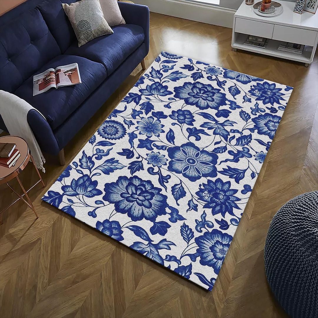 Blue Porcelain Rug Traditional Blue and White Porcelain Rug -classic Chinoiserie Floral ...