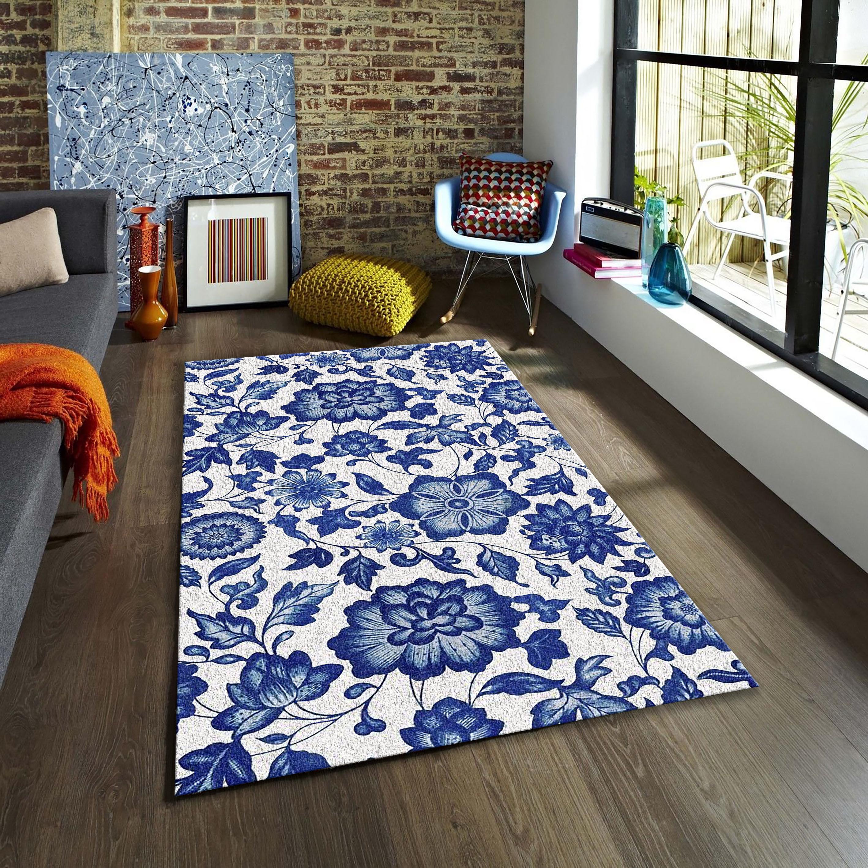 Blue Porcelain Rug Traditional Blue and White Porcelain Rug -classic Chinoiserie Floral ...