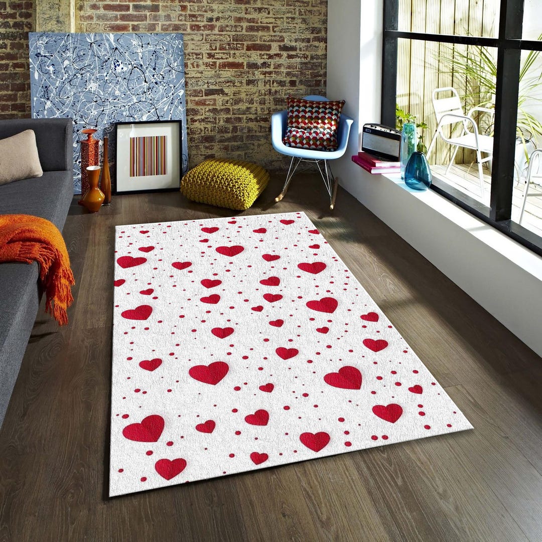 Red Heart Rug Patterns Red Hearts Rug – Valentine's Day Non-slip Bedroom Carpet - Etsy