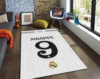 Kylian Mbappe Real Madrid Teppich, Fußball-Fan-Geschenk, Sportraum-Dekor