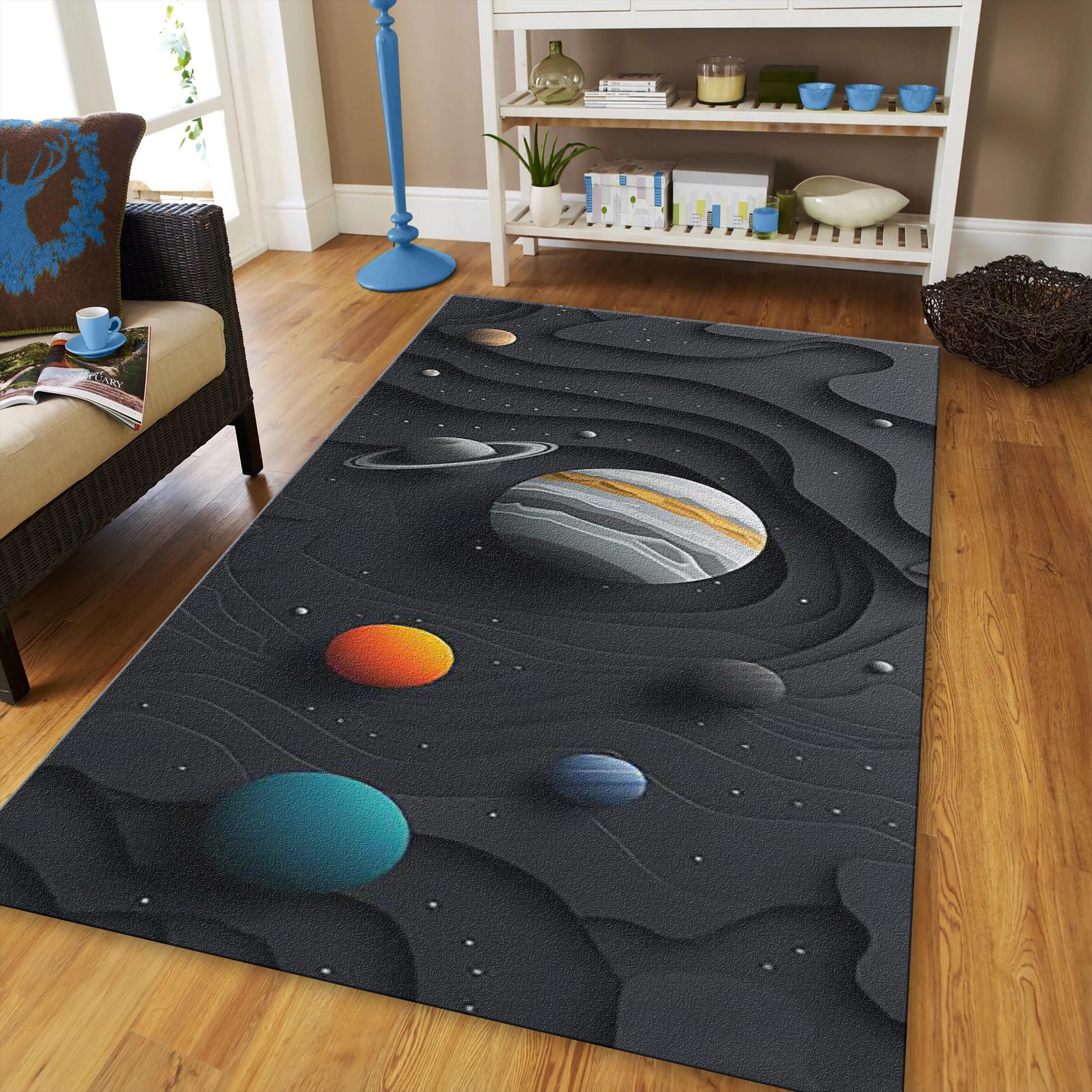 Solar System Rug Rectangle 3D Solar System Planet Rug - Space Paper-cut Area Mat - Non-slip ...