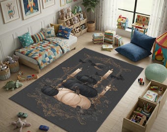 Goth Glam Bat Moon Area Rug, Dark Halloween Decor