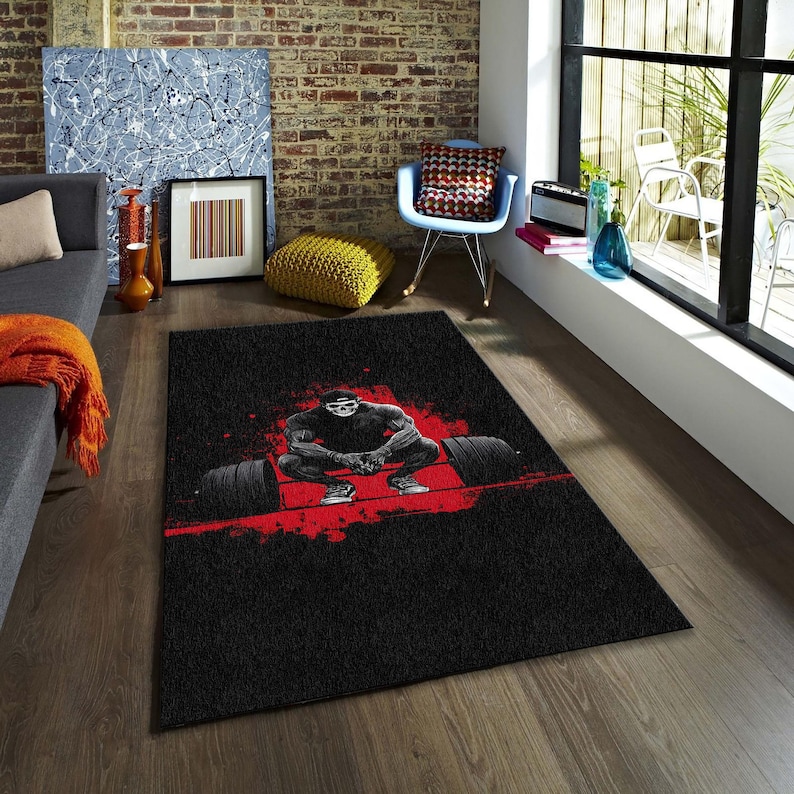 Skull Bodybuilder Area Rug, Dark Gym Decor, Red Splatter - Etsy