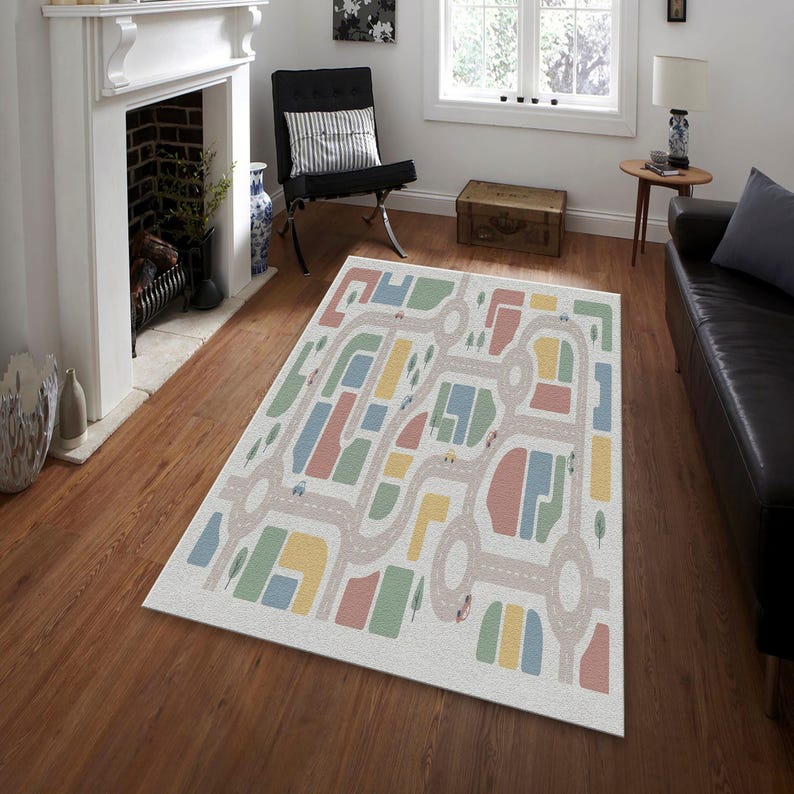 Pastel City Road Map Rug, Kids Playroom Carpet - Etsy