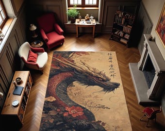 Teppich japanischer Drachen - roter Zen-Stil, rutschfest
