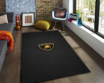 Lamborghini Golden Bull Logo Rug, Luxury Supercar Area Carpet, Italian Automotive Shield Floor Mat