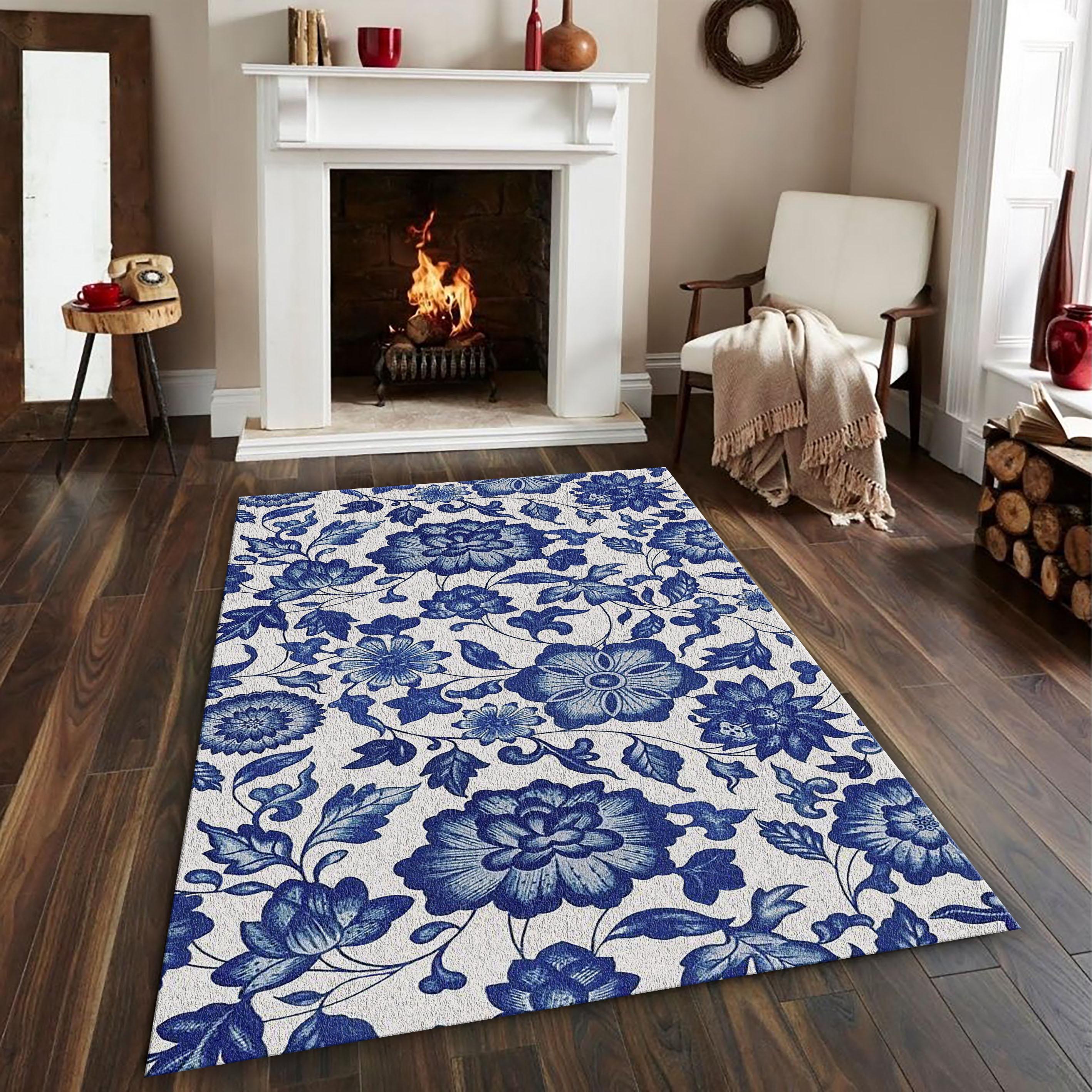 Blue Porcelain Rug Traditional Blue and White Porcelain Rug -classic Chinoiserie Floral ...