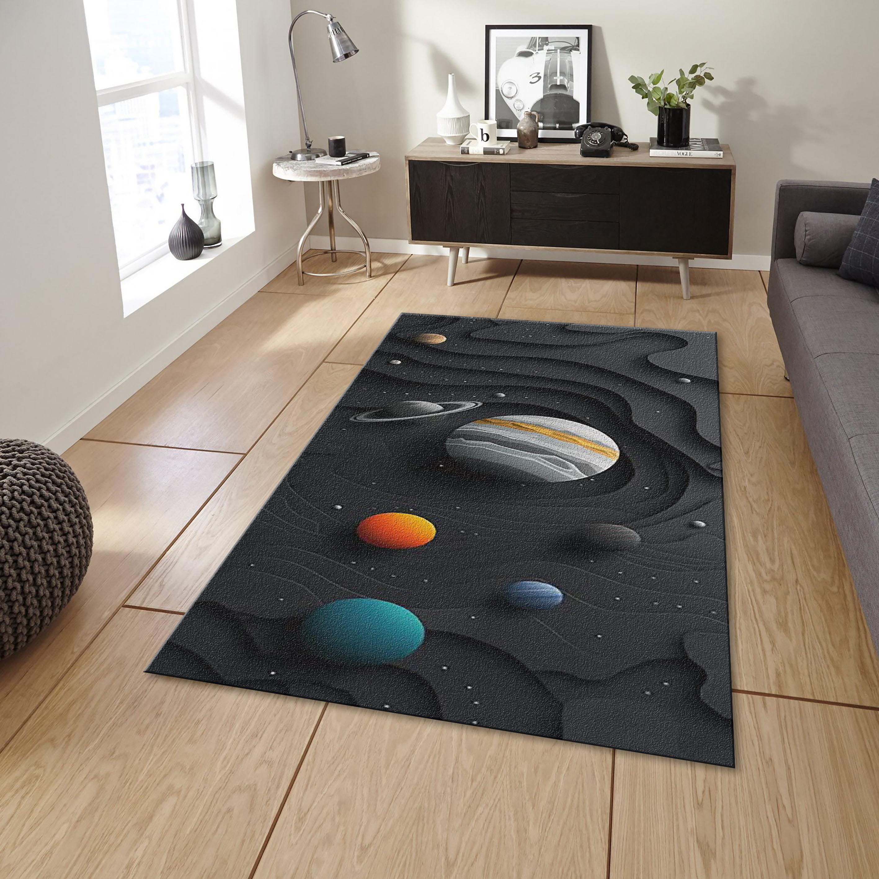 Solar System Rug Rectangle 3D Solar System Planet Rug - Space Paper-cut Area Mat - Non-slip ...