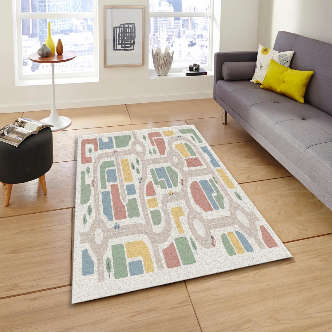 Pastel City Road Map Rug, Kids Playroom Carpet - Etsy