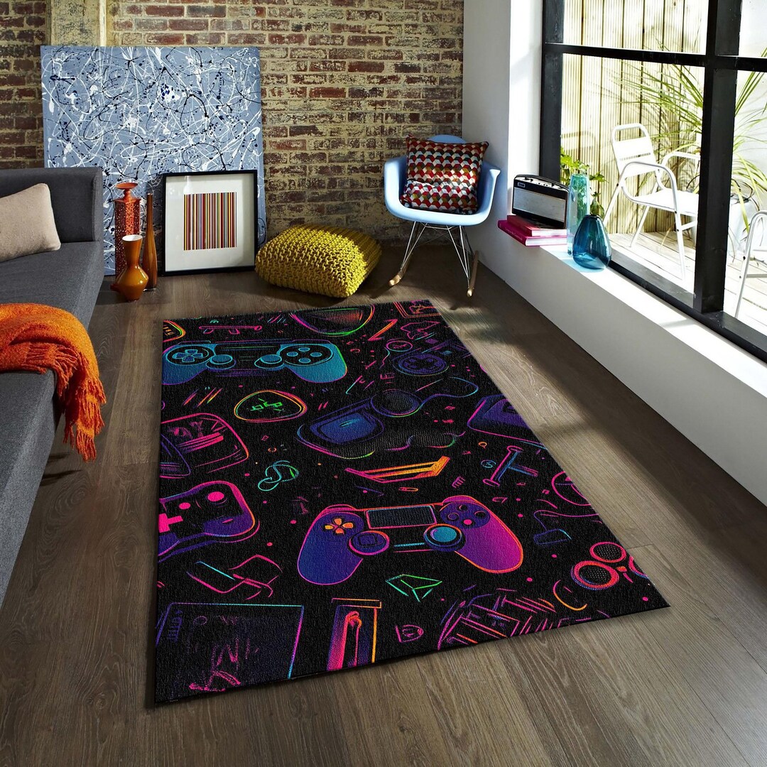 Nes Controller Rug Neon Gaming Controller Rug, Retro Gamer Room Decor - Etsy