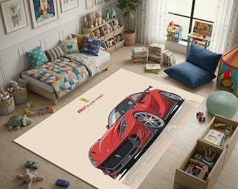812 Superfast Car Rug, Minimalist Auto Design Floor Mat, Garage or Office Carpet, Sports Car Bedroom Decor