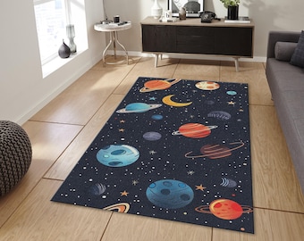 Sonnensystem Teppich, Teppich für Kinderzimmer, Navy Galaxy, Kinderzimmer