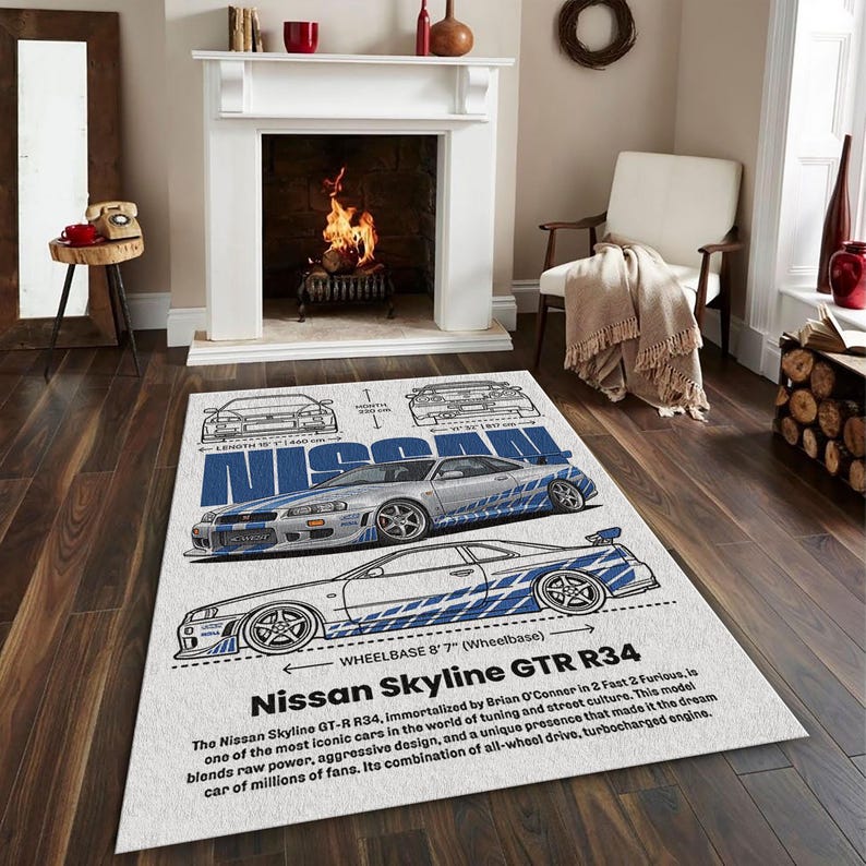 Nissan Gt R Rug Nissan Skyline GTR R34 Blueprint Rug, Racing Legend Floor Mat - Etsy