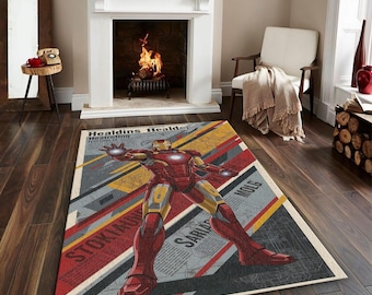 Iron Man Stil im Vintage Stil, Teppich, Retro Mixed Media Bodenmatte