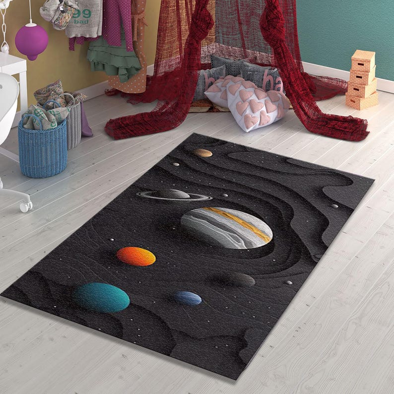 Solar System Rug Rectangle 3D Solar System Planet Rug - Space Paper-cut Area Mat - Non-slip ...