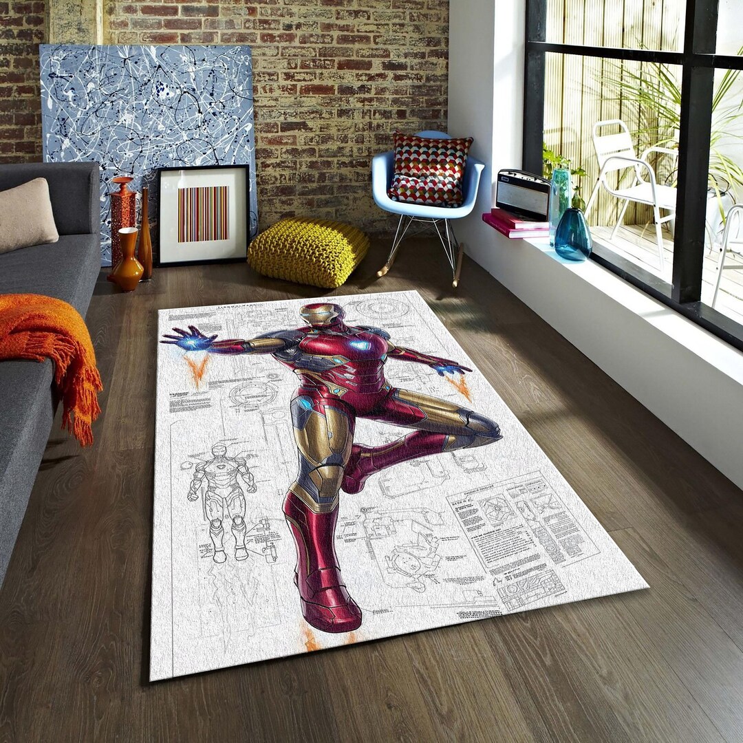 Tony Iro Rug Tony Stark Technical Blueprint Area Rug, Superhero Floor Mat, Stark ...