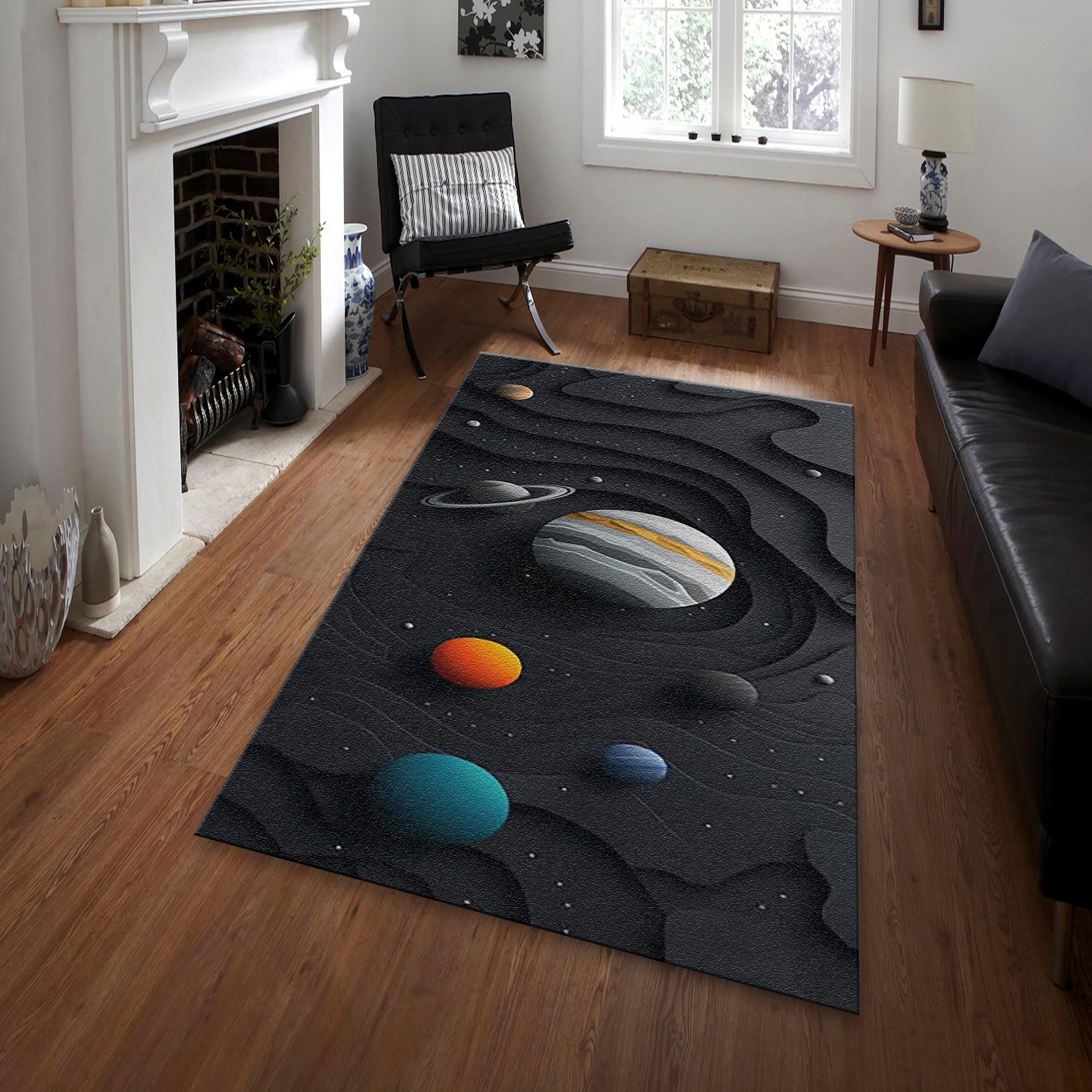 Solar System Rug Rectangle 3D Solar System Planet Rug - Space Paper-cut Area Mat - Non-slip ...