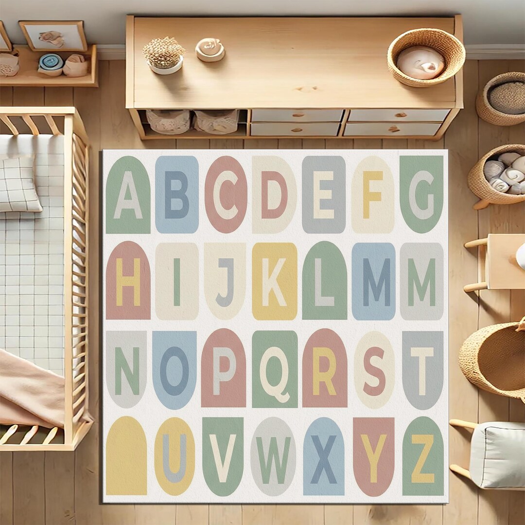 ABC Alphabet Kids Rug - Pastel Educational Nursery Area Mat - Non-slip ...