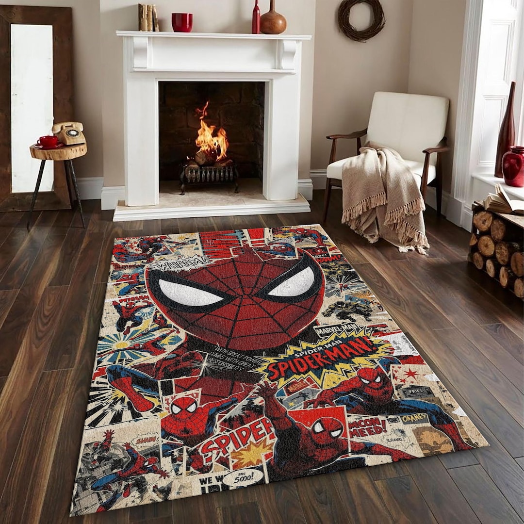 Superhero Bedroom Decor, Inspired Area Carpet, Red Spider Non-slip ...