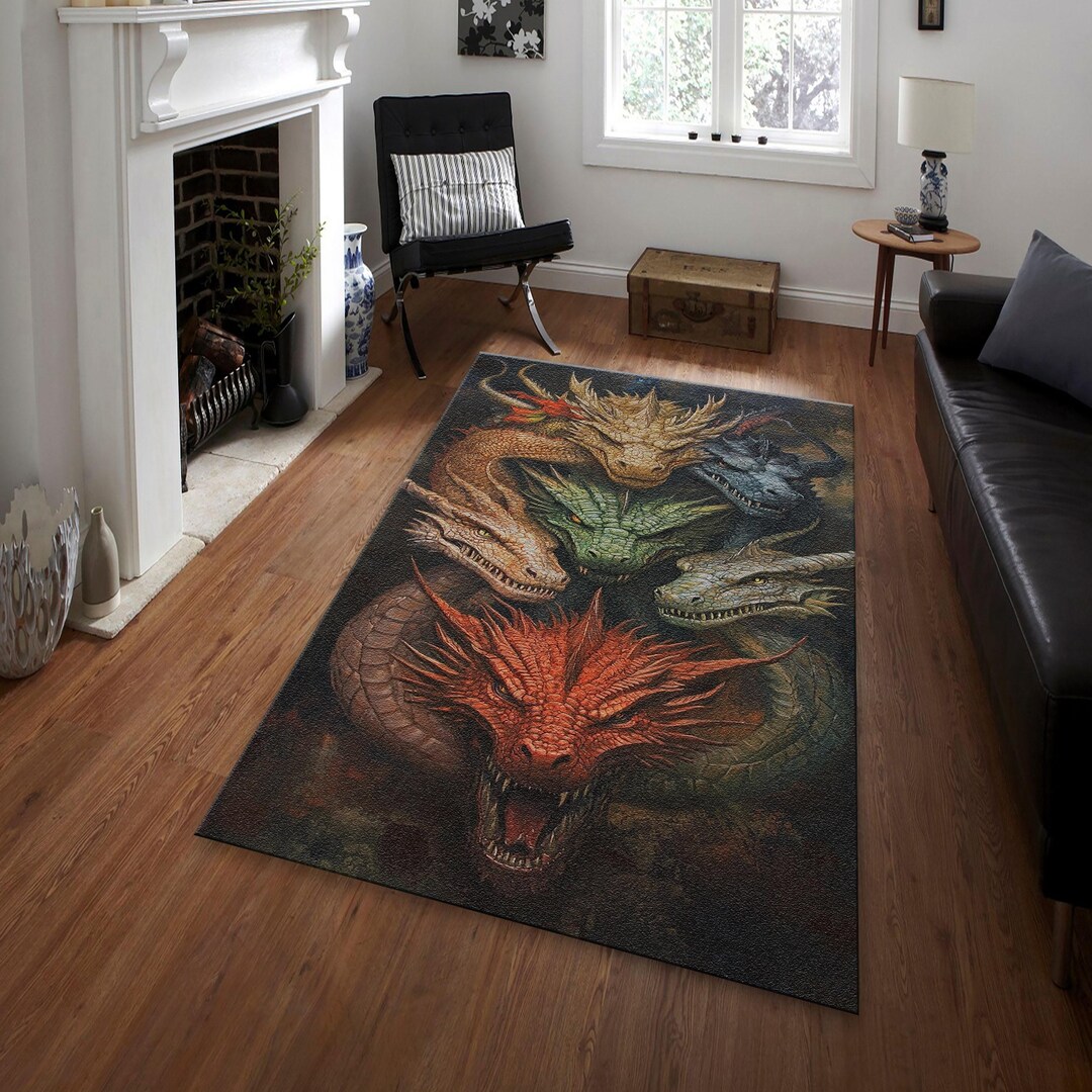 Dragon Small Rug Five-headed Dragon Area Rug, Tiamat Hydra, Dungeons and Dragons Decor ...