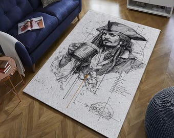 Johnny Depp Sketch Rug, Piraten der Karibik-Kunstteppich, Man-Cave-Dekor