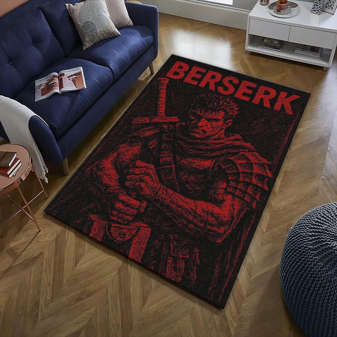 Guts Berserk Manga Area Rug - Dark Red and Black Anime Floor Mat - Non ...