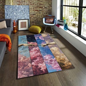 The Creation of Adam Renaissance Rug, Surreal Celestial Sky Area Carpet, Michelangelo Hands Graphic Floor Mat