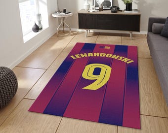 Lewandowski Barcelona Rug, Soccer Fan Gift, Sports Room Decor