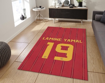 Lamine Yamal Jersey Rug, Spanish National Team Soccer Carpet, Teen Room Decor