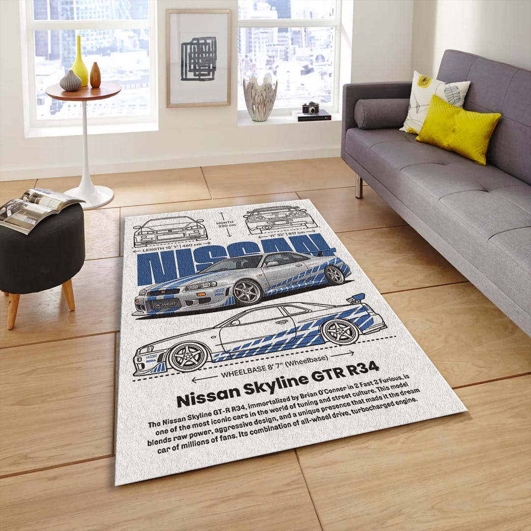 Nissan Skyline GTR R34 Blueprint Rug, Racing Legend Floor Mat - Etsy