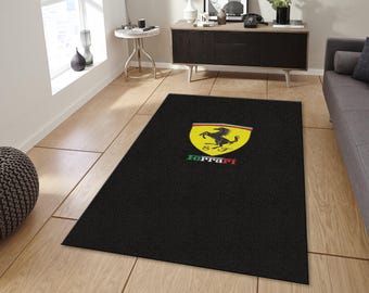 Scuderia Ferrari Shield Logo Rug, Prancing Horse Emblem Area Carpet