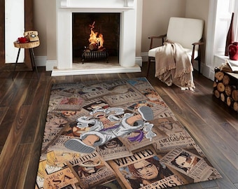 Luffy Anime Rug, Straw Hat Pirate Floor Mat, Manga Fan Gift