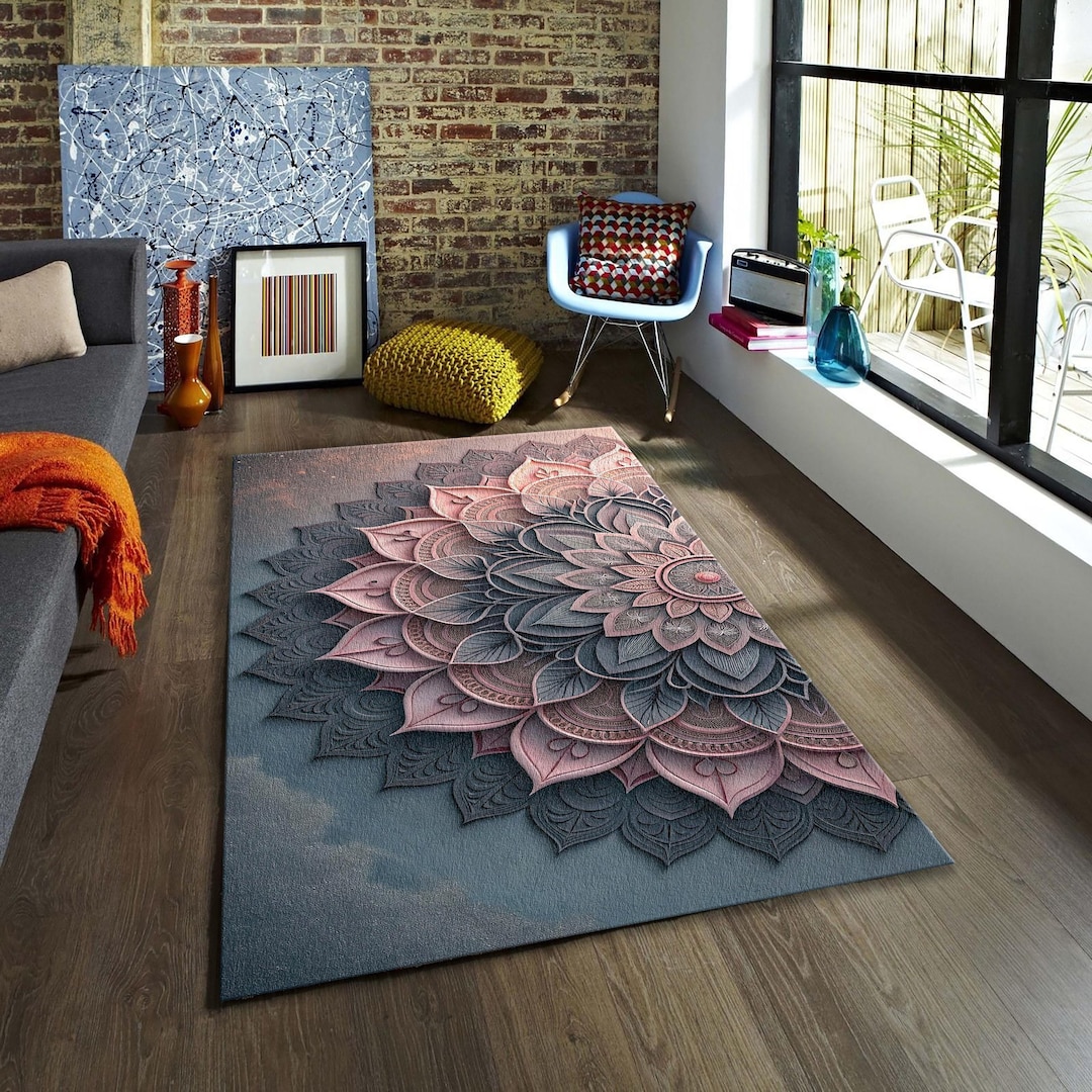 3D Pink Mandala Area Rug, Modern Floral Floor Mat - Etsy
