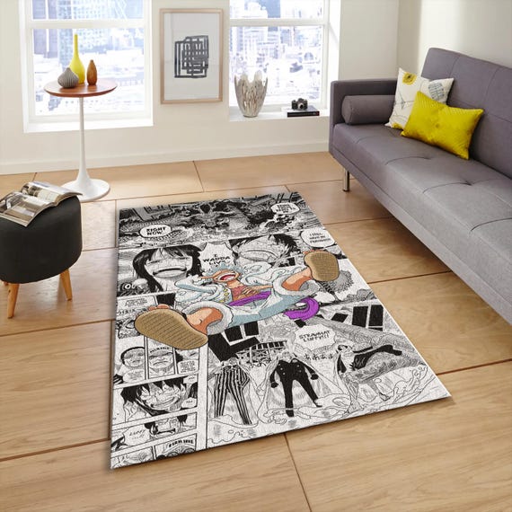 One Piece Luffy Gear 5 Rug – Manga Panel Collage, Anime Room Decor