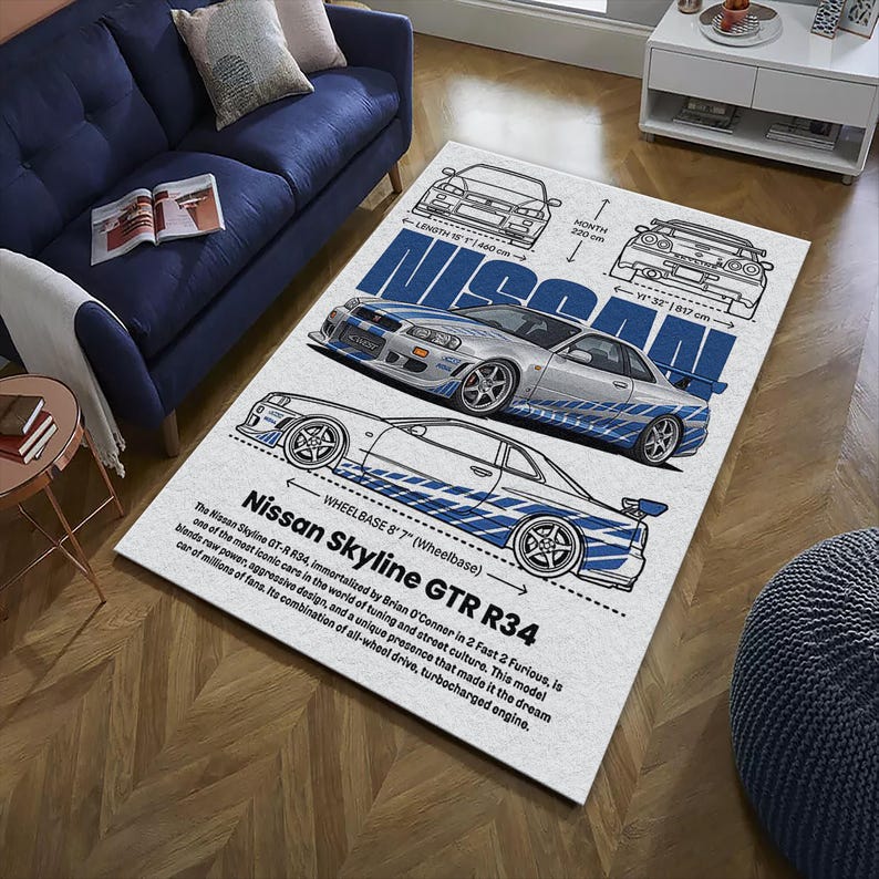 Nissan Gt R Rug Nissan Skyline GTR R34 Blueprint Rug, Racing Legend Floor Mat - Etsy