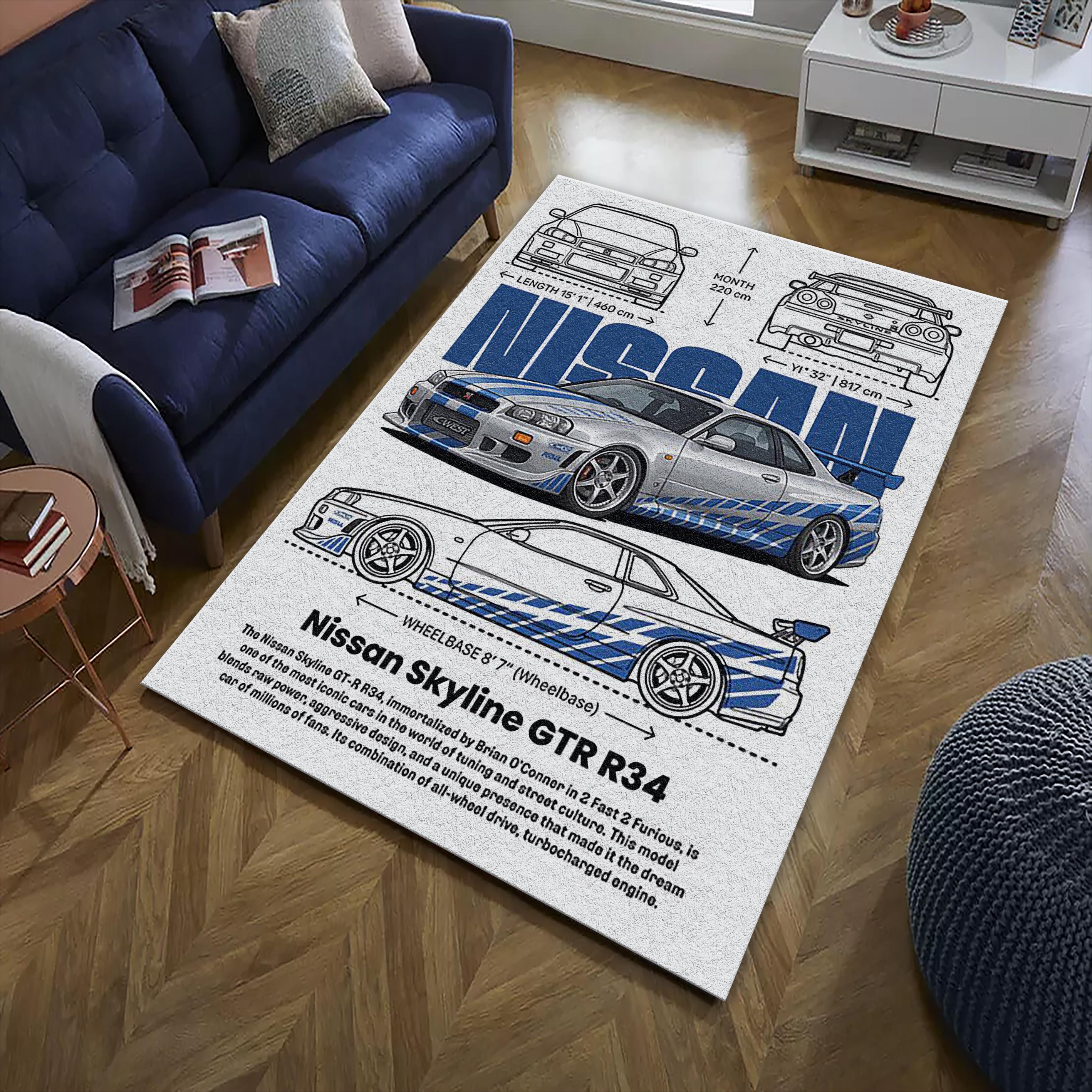 Nissan Skyline GTR R34 Blueprint Rug, Racing Legend Floor Mat - Etsy