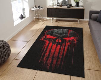 Dunkelroter Totenkopf Teppich, Gothic Grunge Horror Bodenmatte